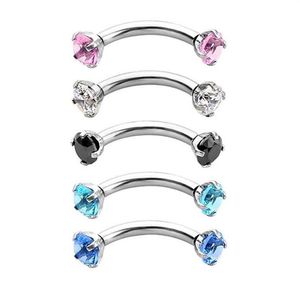 Gebogen Wenkbrauw Ring Clear CZ Gem 3mm Ronde Zirkoon Interne Schroefdraad Nagel Roestvrij Staal Buigen Lichaam Sieraden 16G hip hop287N