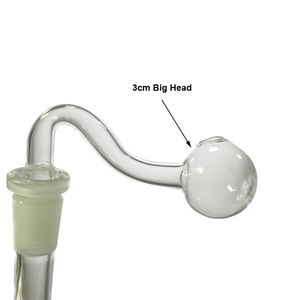 Pipe à fumer en verre épais Pyrex pour brûleur à mazout incurvé - 14 mm mâle avec tête de 3 cm / 10 mm mâle avec tête de 2 cm