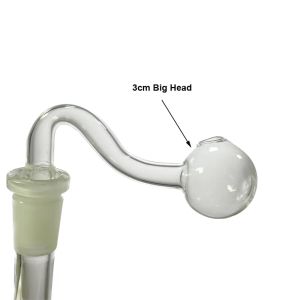 Pipe à fumer en verre épais Pyrex, brûleur à huile incurvé, mâle de 14mm avec bol à grande tête de 3cm/mâle de 10mm avec tête de 2cm LL