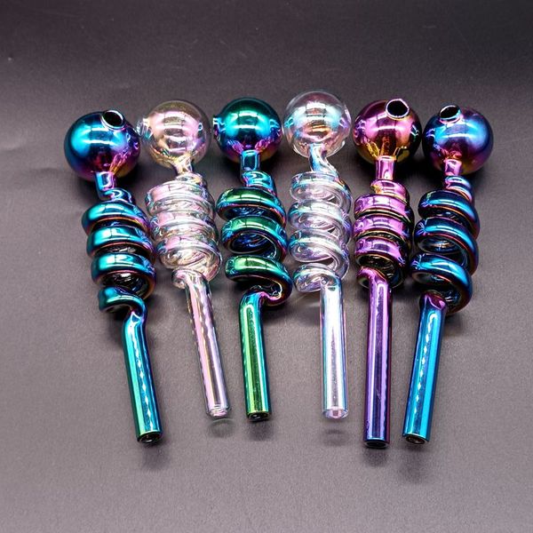 Tubo de mano curvo Pyrex Oil Burner para fumar con espiral Twisty Colored Glass Bong Water Pipe Bubbler