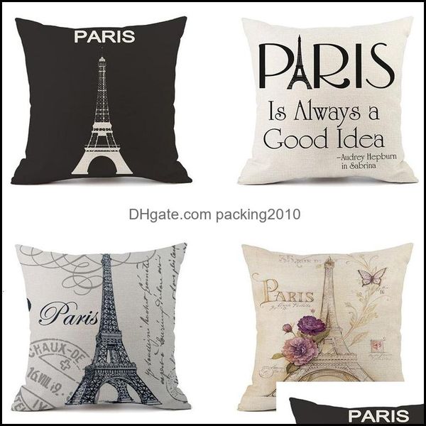 Housse de coussin Paris noir et blanc, taie d'oreiller en coton et lin imprimé numérique, livraison directe, fournitures de jardin et de maison, literie Otmd4