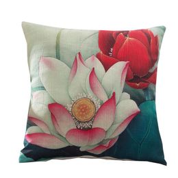 Housse de coussin coton polyester chinois Lotus imprimé maison oreillers décoratifs taie d'oreiller Housse De Coussin coussin/oreiller décoratif