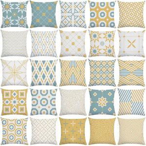 Housse de coussin jaune bleu géométrie rayé courbe taie d'oreiller doux taie d'oreiller courte en peluche el jardin coussins 240325