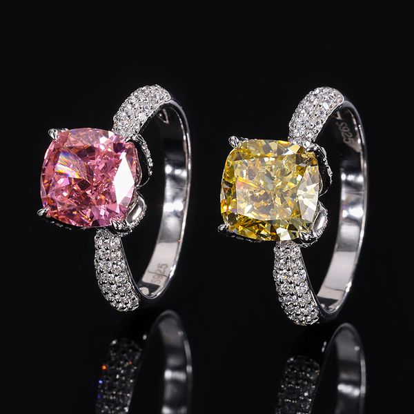 Bague en diamant topaze rose taille coussin 100% réel 925 bagues de mariage en argent sterling pour femmes bijoux de fiançailles de mariée