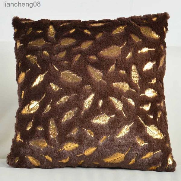 Coussin/décoratif 43x43 cm, plume dorée, étui en peluche pour canapé, salon, décoration légère, housse de coussin décorative pour la maison