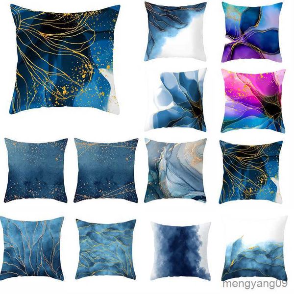 Cojín/decorativo 45x45cm luz de lujo azul estampado abstracto funda de cojín para sofá funda de rayas decoración del hogar R230629