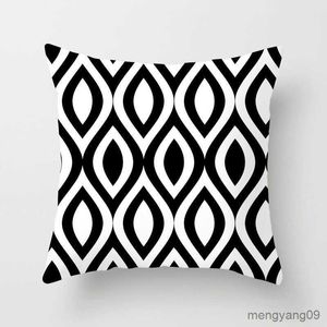 Coussin/décoratif noir et blanc géométrique Plaid lettres Polyester housse de coussin jeter panier décor à la maison canapé-lit décor R230727