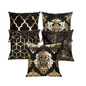 Kussen/decoratief zwart kussenomslag geometrisch s kast super soft short fluwelen goud bedrukte vuurwerk case sofa home decor funda cojin