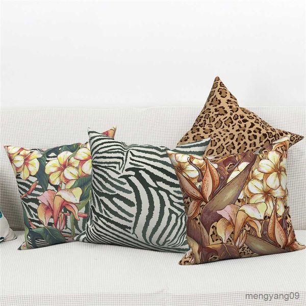 Coussin/décoratif personnalisable jeter couverture décor à la maison canapé couverture décorative fleur tropicale imprimé léopard housse de coussin R230727