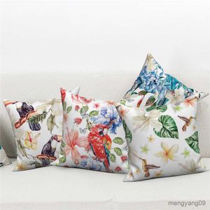 Kussen/Decoratieve Aanpasbare Witte Gooi Cover Home Decor Sofa Decoratieve Cover Papegaai Vogel Bloem Schilderen Kussenhoes R230727