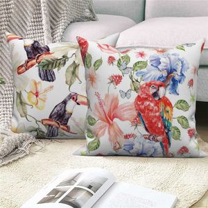 Kussen/decoratief aanpasbare witte worp cover home decor sofa decoratieve deksel papegaai bloemen schilderij kussen cover