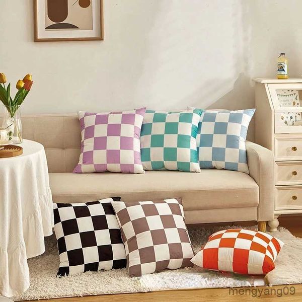 Kussen/Decoratieve Mode Dambord Plaid Kleur Plaid Kussenhoes Cover Sofa Seat Bed Retro Home Decor Set Room decor R230630