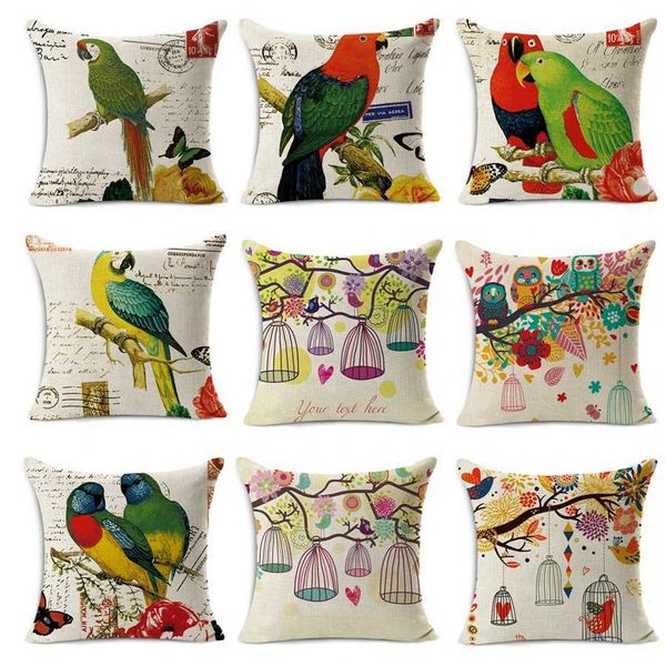 Cojín/decorativos decorativos decorativos 45x45cmcase loro vintage lindo búhos de pájaro asiento impreso