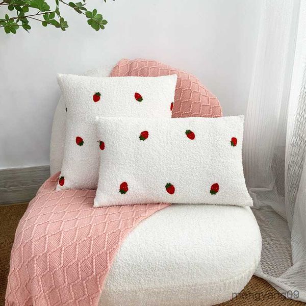 Coussin/décoratif nouveau blanc en peluche fruits brodés housses de coussin étui 30x50cm 45x45cm doux confort Pilloe couvre pour canapé-lit salon R230727