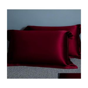 Coussin / Oreiller Décoratif 100 Taie D'oreiller En Soie Mberry Pure Couleur Unie Doux Naturel Réel Rouge Foncé Cas Drop Delivery Home Garden Texti Dhmgq