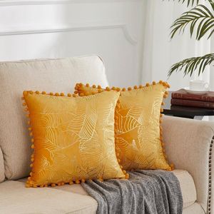 Cushion/Decorative Pillow 2 Packs Yellow Gold Leaves Printing Luxury Cushion Cover For Bed Office Sofa Throw Soft Velvet Case Decora
