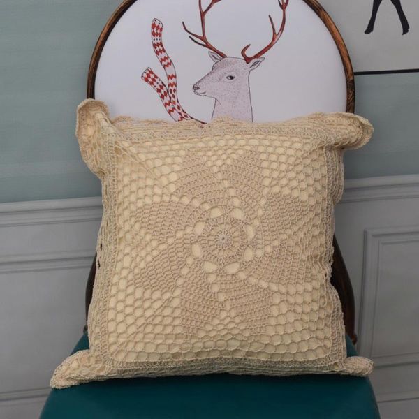Cojín / almohada decorativa 2022 estilo europeo y americano pastoral puro algodón hecho a mano crochet funda de cojín para el hogar