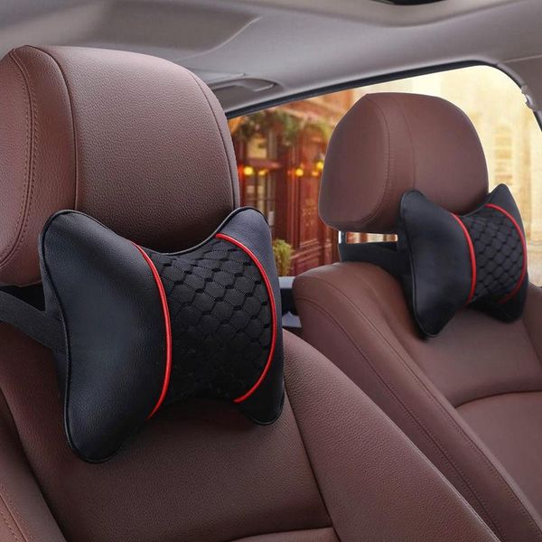 Coussin/oreiller décoratif 2 pièces cuir PU tricoté oreillers de voiture appui-tête repose-cou coussin soutien siège accessoires Auto noir sécurité Universa