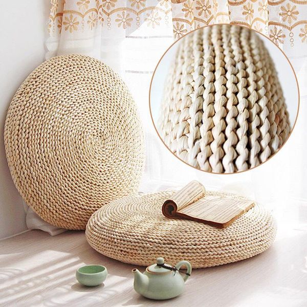 Coussin / oreiller décoratif 30/40/45 / 50cm rond naturel tissage paille fait à la main plancher yoga tapis de siège épaississement chaise tatami méditation fenêtre cus