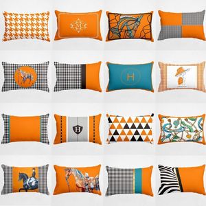 Cojín almohada decorativa 30x50 cm aire caliente amarillo naranja línea cojín a cuadros funda de almohada sofá decoración del coche caja del hogar 230825