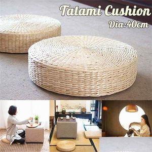 Cojín/Almohada Decorativa 40 Cm Puf Redondo Tatami Cojín Alfombra De Piso Tejido Hecho A Mano St Meditación Silla De Yoga Almohadilla Para Ceremonia De Té Japonés-S Dhthi