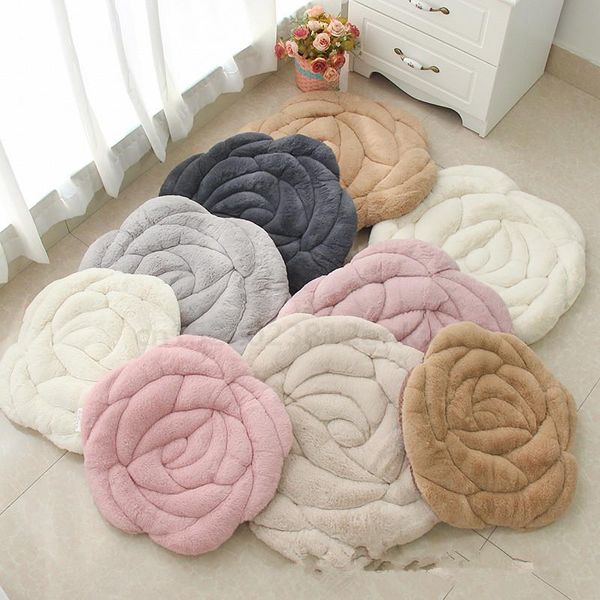 Coussin/oreiller décoratif 45 x 45 cm rond rose en peluche coussin chaise maison étage décor anti-dérapant baie futon tapis de voiture tapis anti-décubitus