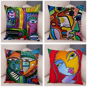 Kussen decoratief kussen 45x45cm abstract schilderen Noordse stijl kleurrijke cartoon girlcushion voor bank thuisomslag decoratie kussensloop 230505