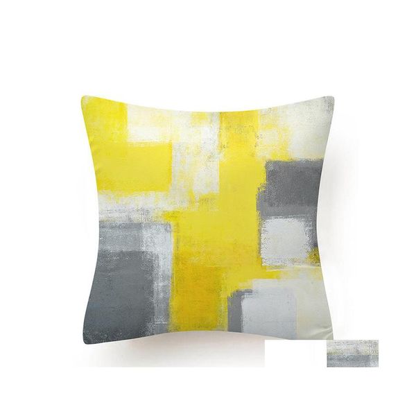 Cojín/Almohada Decorativa 45X45Cm Pintura Al Óleo Abstracta Funda De Cojines Decorativos Geométricos Amarillo Azul Verde Arte Moderno Funda De Almohada S Otvir