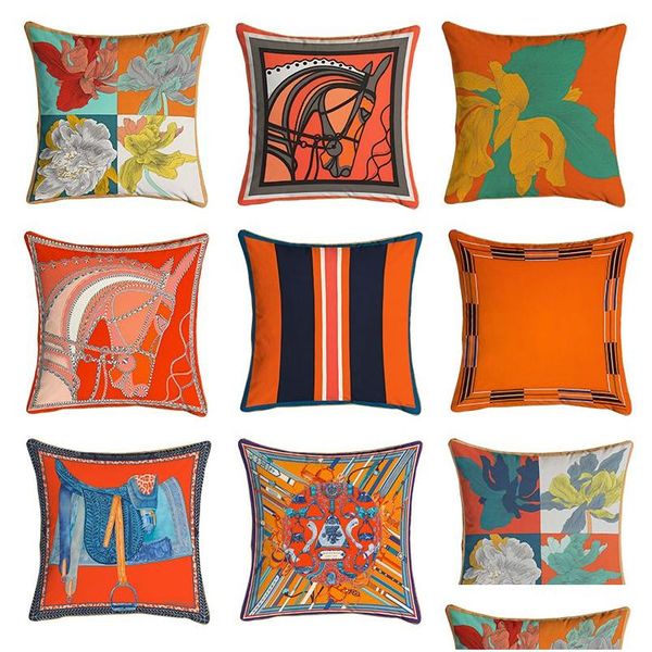 Coussin/oreiller décoratif 45x45cm série orange coussin ers chevaux fleurs impression cas er pour la maison chaise canapé décoration carré Pillo Dh6Mj