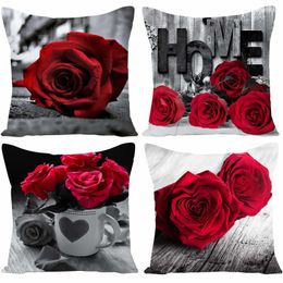 Kussen decoratief kussen 45x45cm rode roos bloem kussen cover huis bruiloft decoratie bank bed lumbale kast polyester printkast 230505