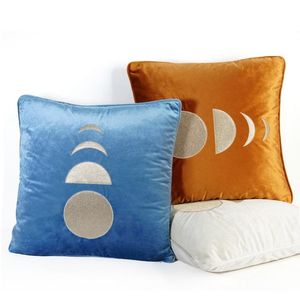 Coussin/oreiller décoratif 45x45cm Slivery Moon brodé bleu/orange/beige housse de coussin taie d'oreiller en velours jeté décoratif décor à la maison