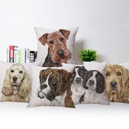 Coussin décoratif oreiller Airedale Terrier couvercle coussin labrador chien collie caisse d'oreiller décoration beige lin blanc polyester 45x45cm canapé 299z