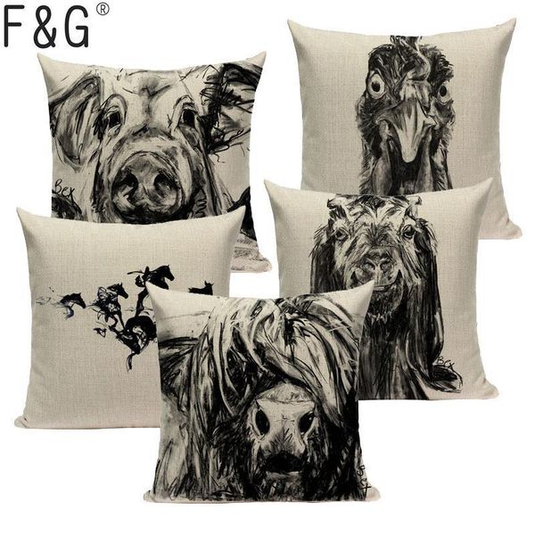 Cojín / almohada decorativa Serie animal Funda de almohada tejida Sofá blanco negro Decoración del coche Lino Cama cuadrada Silla Funda de cojín impresa Gota