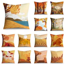 Cushion/Decorative Pillow Autumn Pastoral Landscape Pattern Decorative Cushions Pillowcase Polyester Cushion Cover Throw Sofa Decoration 45c