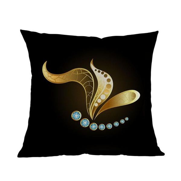 Coussin / oreiller décoratif fond noir diamant et papillons dorés motif lin taie d'oreiller maison canapé chambre décorative ER 45x4 otp6g