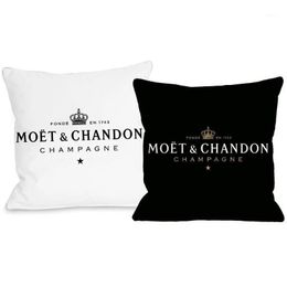 Coussin / Oreiller décoratif Noir Veet Print Moet Coussin Er Coton Fabriqué Taie d'oreiller Soft Case Impression de haute qualité Drop Livraison Accueil Dhhmy