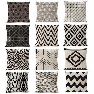 Cojín / almohada decorativa Funda geométrica blanca y negra Fundas de cojines bohemios Sofá decorativo para el hogar Almohadas de lino