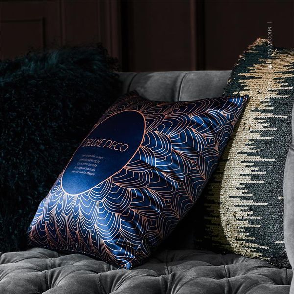 Cojín/almohada decorativa azul dorado piña satén cojín ligero sofá de lujo funda de almohada espalda Coussins Decoratif Salon
