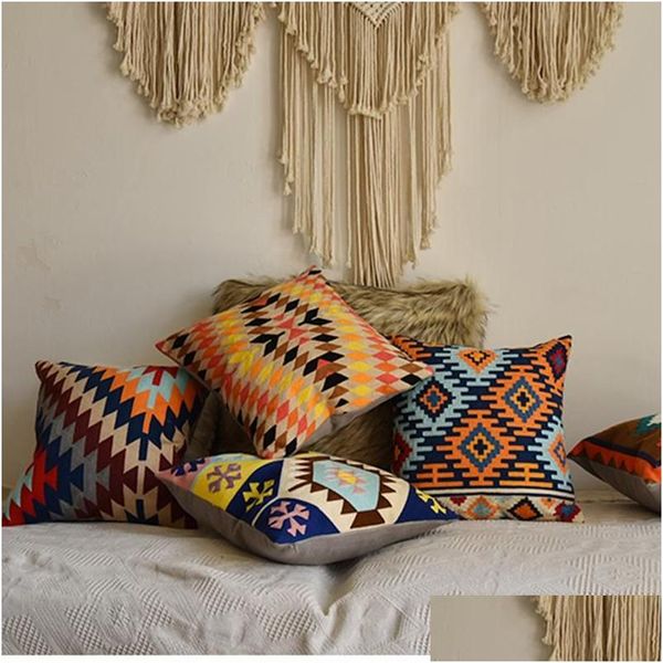 Coussin / Oreiller décoratif Bohème Géométrique Décor À La Maison Cas Tissé Coton Kilim Design Coussin Tribal Moyen-Orient Style Drop Deliver Dh1Gu