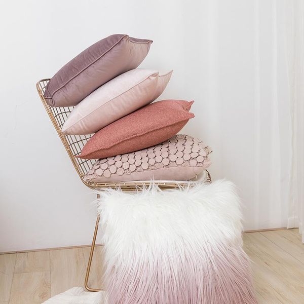 Cojín/almohada decorativa marca Color rosa Simple estilo moderno mullido hogar sofá funda de cojín funda de almohada sin núcleo sala de estar dormitorio 45