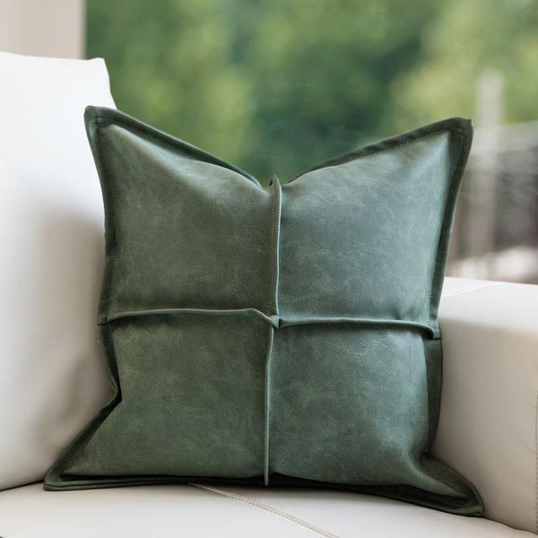 Coussin / Oreiller Décoratif Marque Doux Vert En Cuir Véritable Style De Mode Moderne Maison Canapé Housse De Coussin Taie D'oreiller Sans Noyau Salon Lit