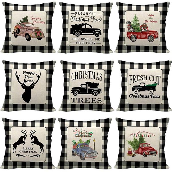 Coussin / oreiller décoratif Style britannique Coussin de Noël Coussin de voiture Blanc Black Plaid Case pour l'année de Noël Home Canapé Décor Taie d'oreiller