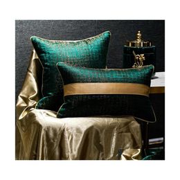 Coussin / Oreiller Décoratif Style Chinois Coussin De Couleur Pure Er Noirâtre Vert Jacquard Taille Taie D'oreiller Canapé Lit Décor Drop Deliv Dh7M5