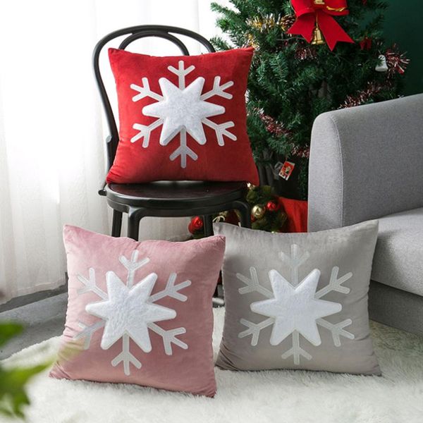 Cojín/almohada decorativa funda de cojín de Navidad copo de nieve funda de almohada de terciopelo decoración del hogar de moda sofá dormitorio