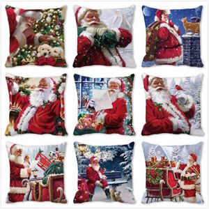 Kussen/decoratief kussen kerstdecor kussenkussen deksel 18x18 inch Santa met witte baard bedrukte worp covers xmas home deocratief kussen