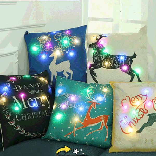 Coussin / oreiller décoratif Taie d'oreiller décorative de Noël pour canapé Coussin de coussin de lumière LED 45x45cm Couvertures d'éclairage de commutation clignotante No B