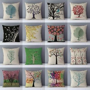 Coj￭n/almohada decorativa plantas coloridas vida ￡rboles estampados para el sof￡ cojines de la espalda del hogar almohadas decorativas 45x45 cm