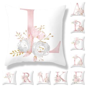 Cojín/Funda de almohada decorativa Fundas de cojín decorativas con letras rosas impresas 45 Funda de almohada Cojines de sofá Poliéster Cuscini DecorativiCushio