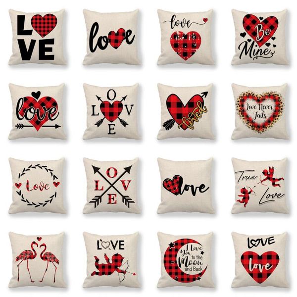 Coussin / Oreiller décoratif Creative Plaid rouge Love Heart Lolita Coussin Couverture Lin Lovers Canapé Chaise De Mariage Oreillers décoratifs CaseCushion /