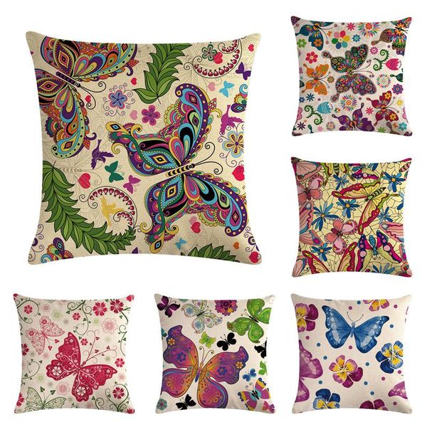 Coussin/Oreiller Décoratif Housse de Coussin Fleurs Et Papillons Colorés Jeter Couvre Fundas Para Cogines Home DecorCoussin/Décoratif